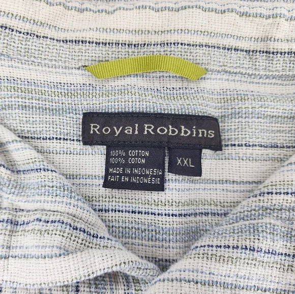 Royal Robbins Men's Striped Button-Down Shirt - Cream and Blue - Textured - Picture 4 of 9